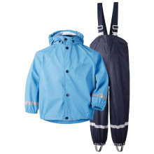 Outdoor Kids Rain Gear Waterproof Set Jacket and Coverall PU Rain Suit for Children Girls Boys